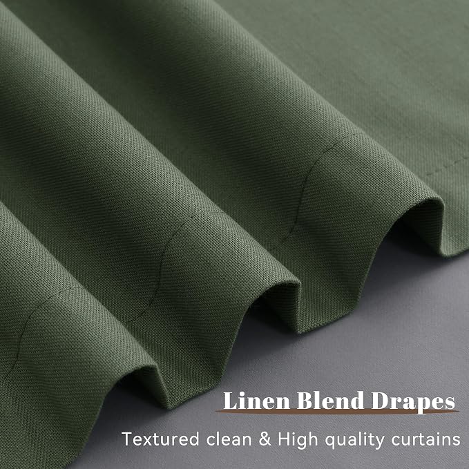 Forest Green 100% Blackout Linen Curtains 90 Inches Long 2 Panels Set Back Tab - Image 7