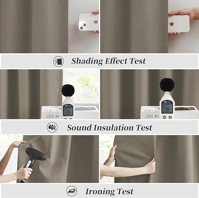 Taupe Blackout Linen Curtain Panels Back Tab, Privacy Protect Full Light - Image 6