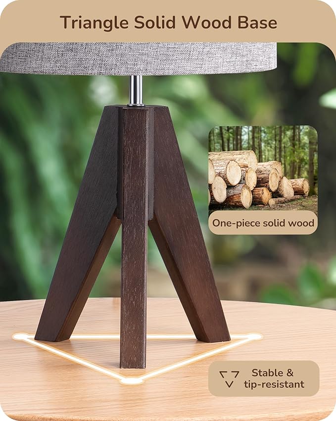 EDISHINE Boho Small Table Lamp, Wood Lamp, 14.2 Inch | Walnut Color Tripod - Image 2
