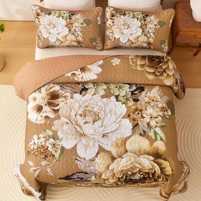 WONGS BEDDING Fall Quilt Queen Size, Soft Microfiber Lightweight Farmhouse Bed - Image 3