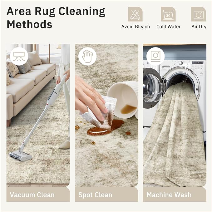 Soalmost Abstract Rug 8x12 Large Living Room Area Rugs Washable Beige/Gray | - Image 9