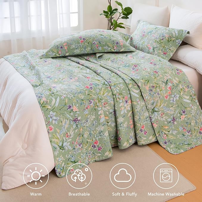 Lady Ann 100% Cotton Floral Oversized Queen Quilt Set - Image 8