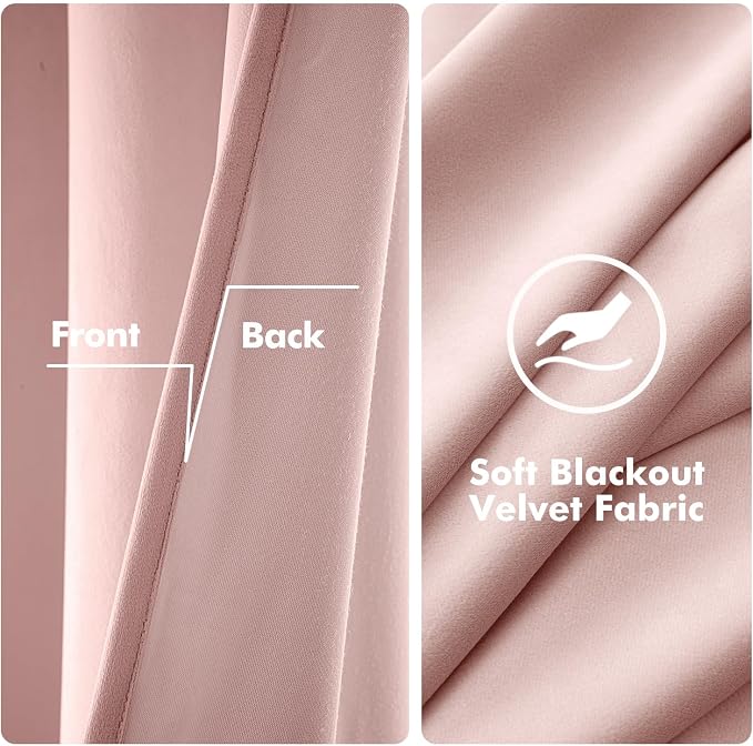 MIULEE Velvet Curtains Light Pink 52 x 84 Inch Length Set of 2 | Grommet Drapes - Image 3