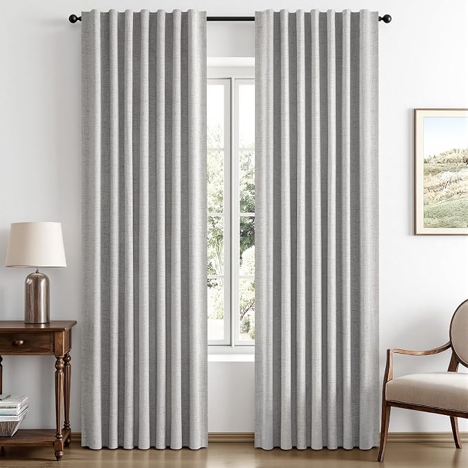 MIULEE 100% Blackout Linen Curtains 42 x 72 Inch Greyish White 2 Panels | by MIULEE