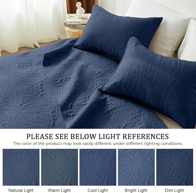 akkialla Navy King/Cal King Quilt Set, Ultrasonic Lightweight Bedspread Coverlet - Image 5