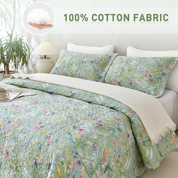 Lady Ann 100% Cotton Floral Oversized Queen Quilt Set - Image 3