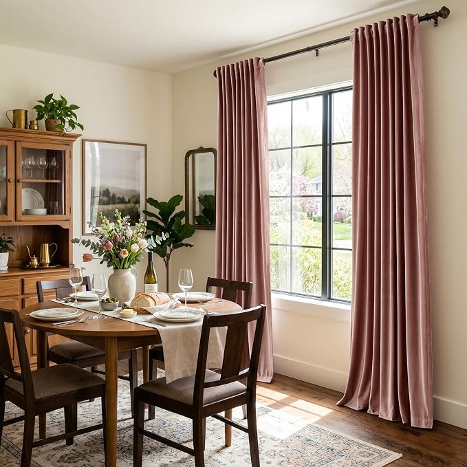 Elegant Dusty Pink Velvet Curtains 102 inches - Image 3