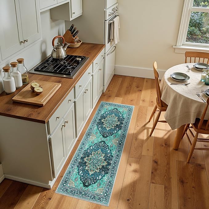 RELEANY Washable Area Rug, Runner 2'x5', Teal | Non-Slip, Water Repellent - Image 3