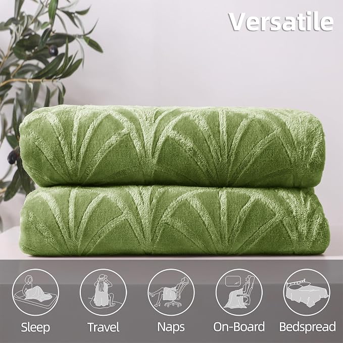 Whale Flotilla Soft Flannel Fleece Bed Blanket Queen Size, Olive Green | Cozy - Image 7