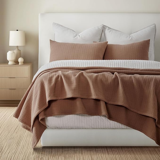 EVERGRACEHOME Cotton Gauze Matelassé Coverlet, King Size, Terracotta Clay | - Image 6
