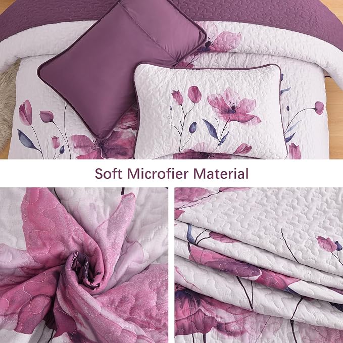Mybedsoul Floral Quilt Set King Size, 3 Pieces Rose Pink Bedspread Coverlet Set - Image 8