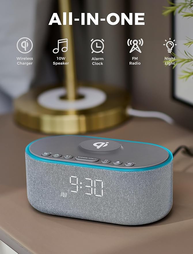 Odokee Qi Certified Wireless Charging Alarm Clock Radio - Image 2