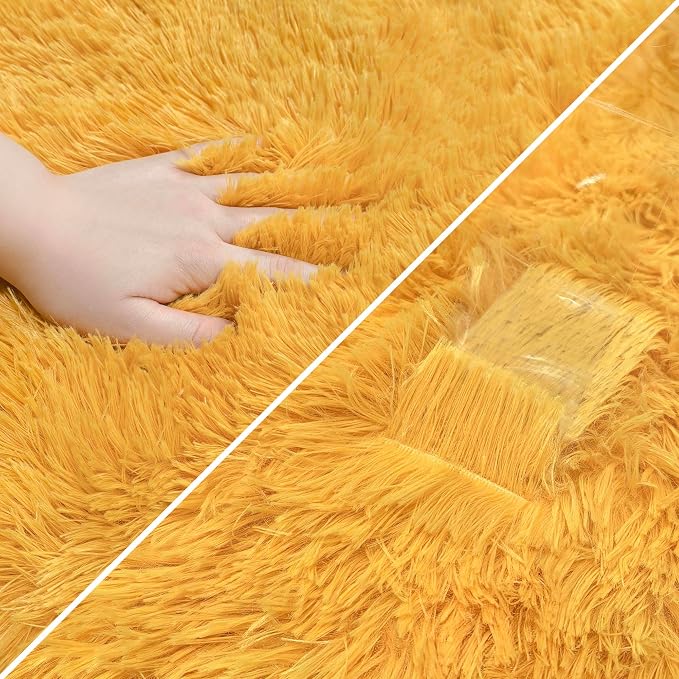 2x6 Bedside Area Rugs for Bedroom Soft Fluffy Shag Beige Yellow Carpet for - Image 6