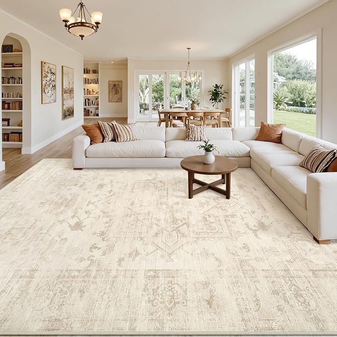 10x14 Area Rugs Living Room: Bedroom Washable Carpet Beige/Brown | Large - Image 8