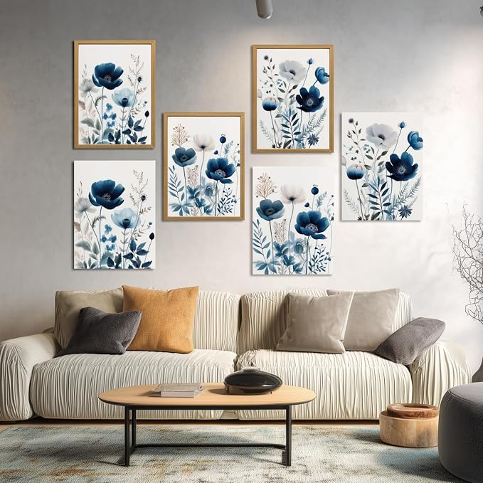 LLEEMPI Framed Navy Blue Floral Wall Art Set of 3, 12x16 Inch Canvas Prints | - Image 6