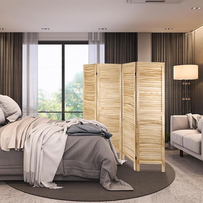 4 Panel Room Divider, Freestanding Wooden Privacy Screen | Solid paulownia wood - Image 6
