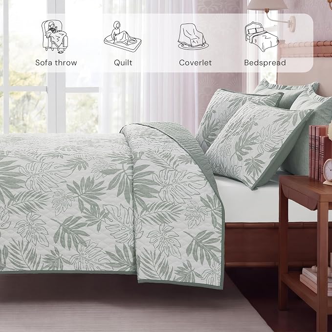 King Quilt Set-3 Pieces Soft Bedding Floral Reversible Coverlet | All Seasons - Image 7