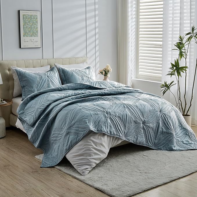 Kingnex Oversized Cal King Bedspreads 120x120 Ultrasonic Quilted Blue | - Image 5