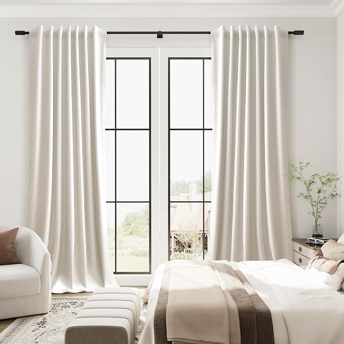 Cream Natural Linen 100% Blackout Curtains 94 Inches Long Elegant Textured Back - Image 5