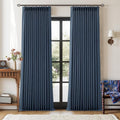 Navy Blue Pinch Pleated Linen Blend Full Blackout Curtains 86 Inch Length | by Twodrapes