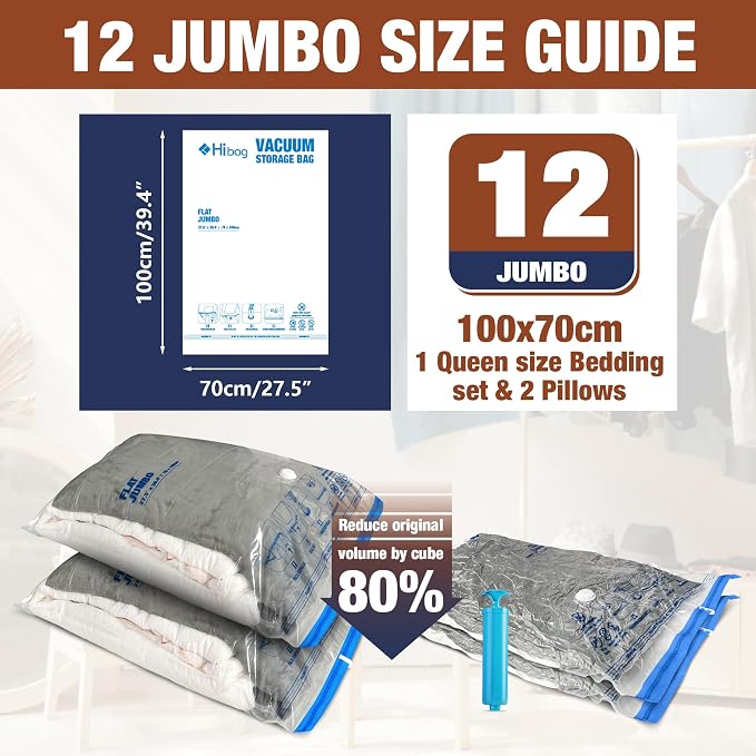 12 Jumbo Vacuum Storage Bags for Bedding, Vacuum Seal Bags for Clothing | Extra - Image 2