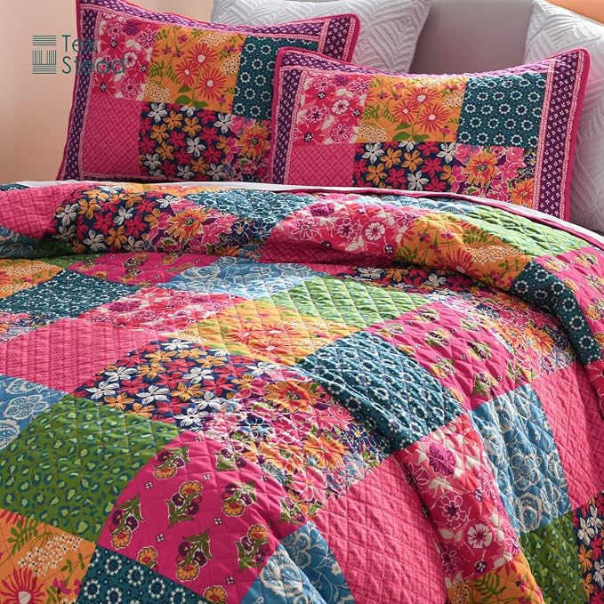King Quilt Set - Washed Quilted Patchwork Comforter Coverlet, Lightweight - Image 4