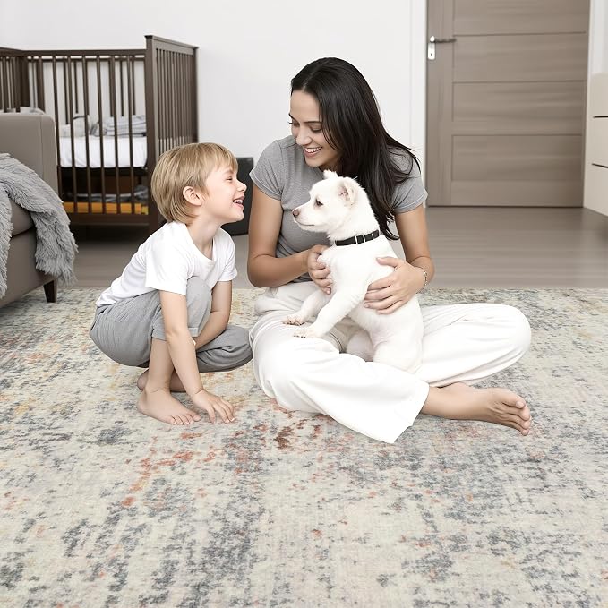 5x8 Area Rug Living Room: Modern Washable Indoor Soft Carpet Taupe | - Image 8