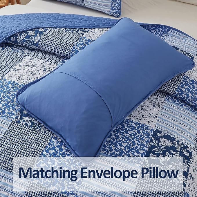 Mybedsoul Blue Quilt Set Twin Size Dorm Bedding, Patchwork Bedding Set | Soft - Image 5