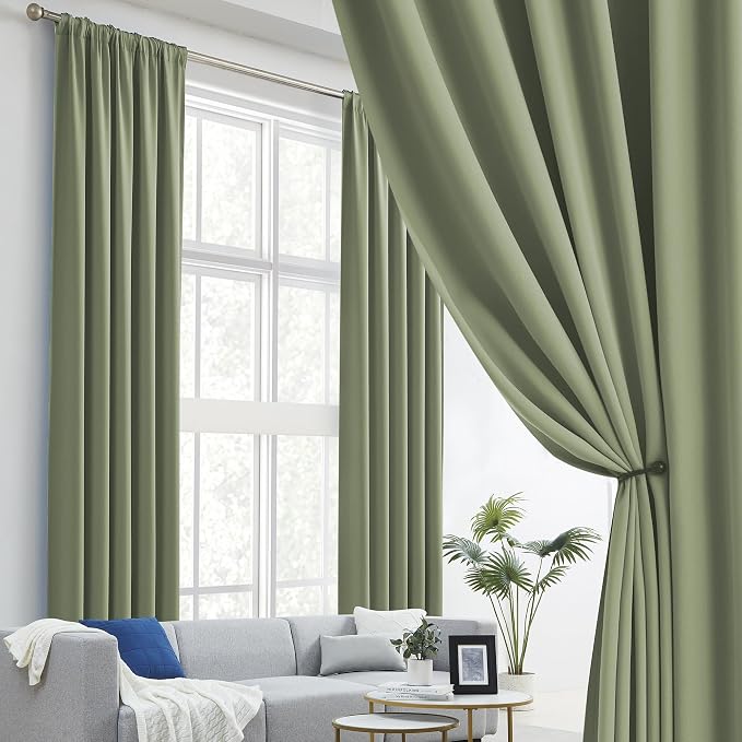 Light Sage Green Curtains 105 Inches Long Back Tab/Rod Pocket Room Darkening - Image 2