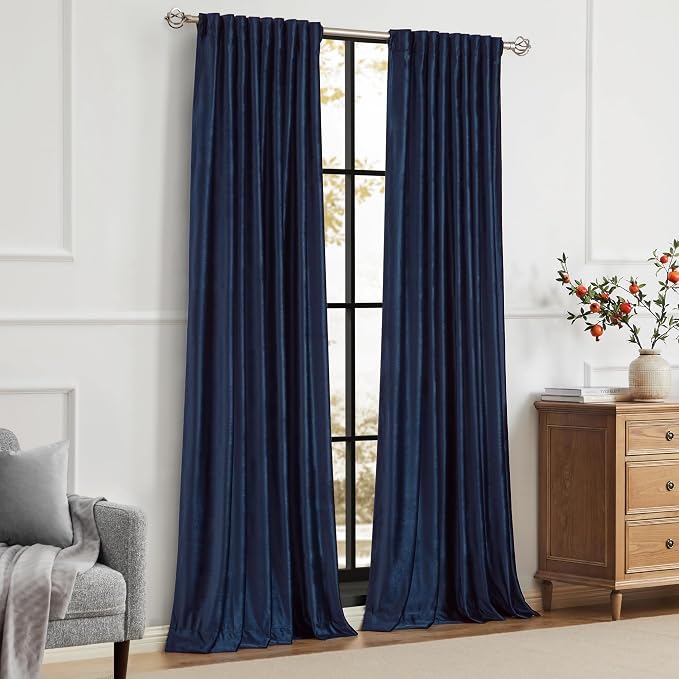 Elegant Navy Blue Velvet Curtains 102 inches - Image 7