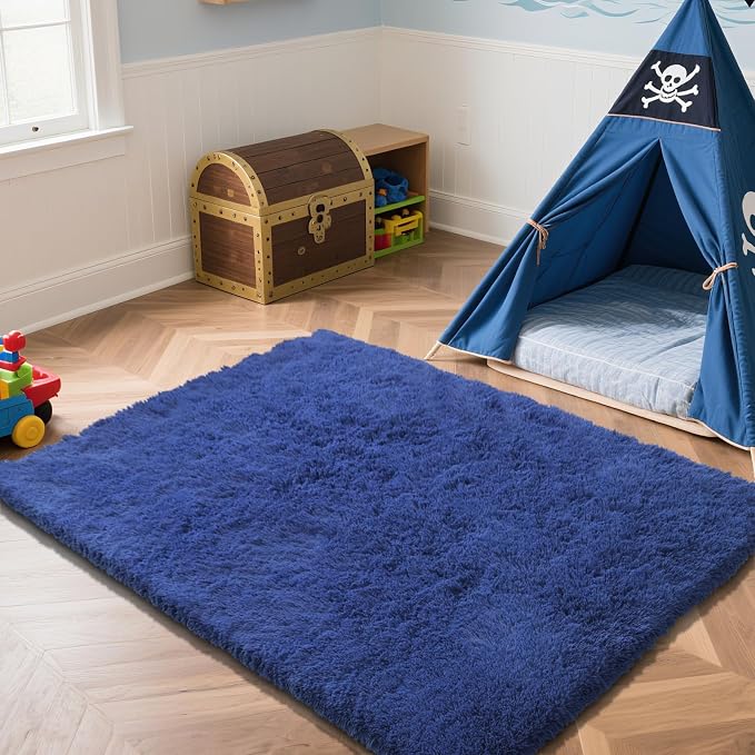 Blue 6x9 Area Rugs for Bedroom, Fluffy Shag Rug Bedroom Carpet Bedside Rug | - Image 2