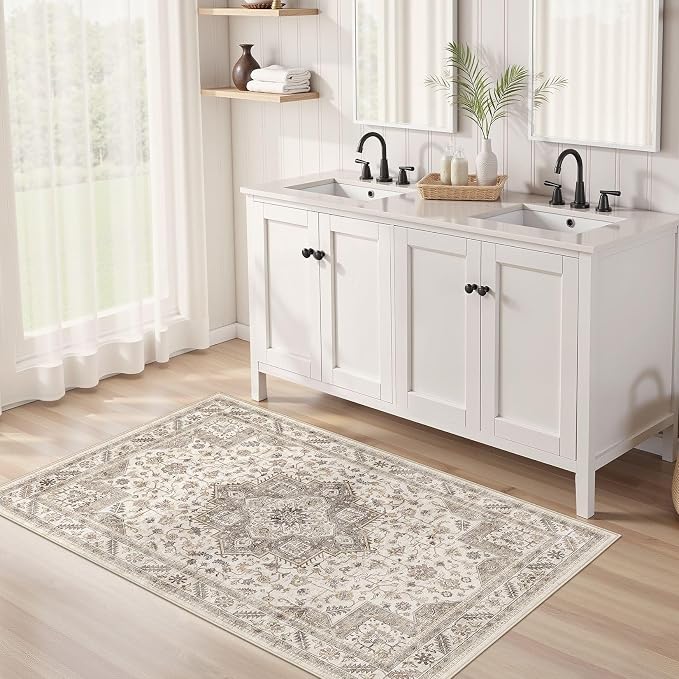 cotiled 3x5 Area Rug for Living Room, Traditional, Light Brown | Washable Soft - Image 3
