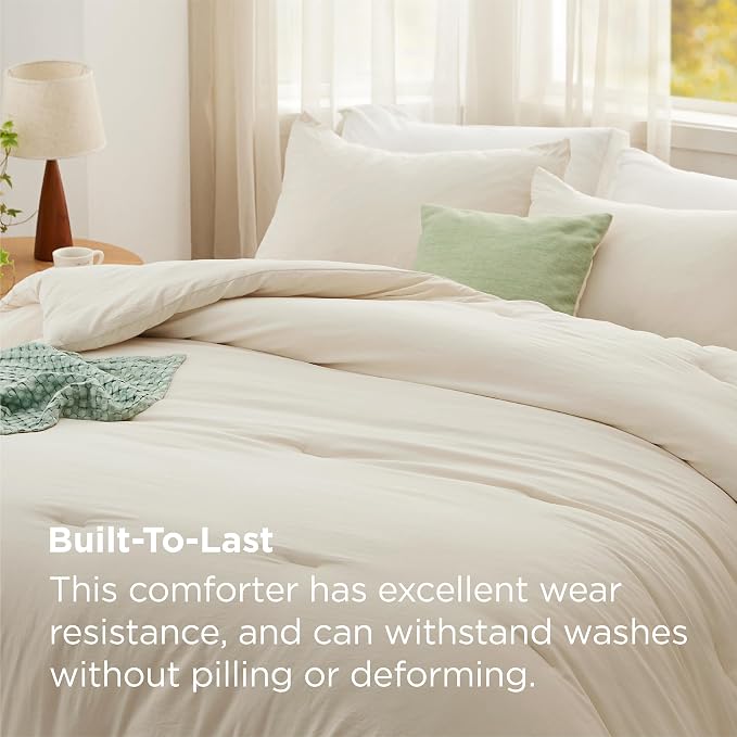 Bedsure Full Comforter Set, Cream Soft Prewashed Bedding - Image 3