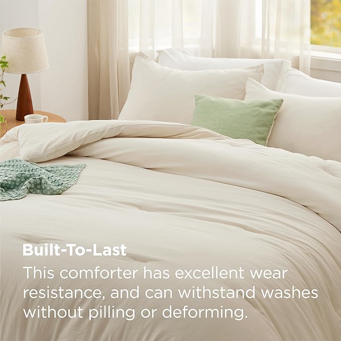 Bedsure Queen Comforter Set, Cream Soft Prewashed Bedding - Image 3