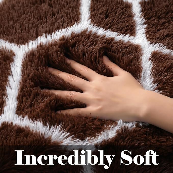 6x9 Area Rugs for Living Room Bedroom, Large Fluffy Brown and White Throw Rug - Image 2
