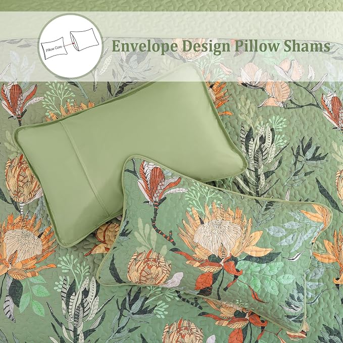 Dintszyayue Quilt King Size Green, Soft Microfiber Lightweight Farmhouse Bed - Image 5