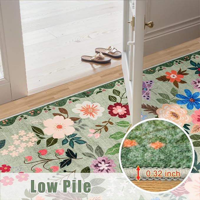 PLHXFR 6x9 Area Rug Living Room: Floral Washable Boho Soft Carpet Green | - Image 8