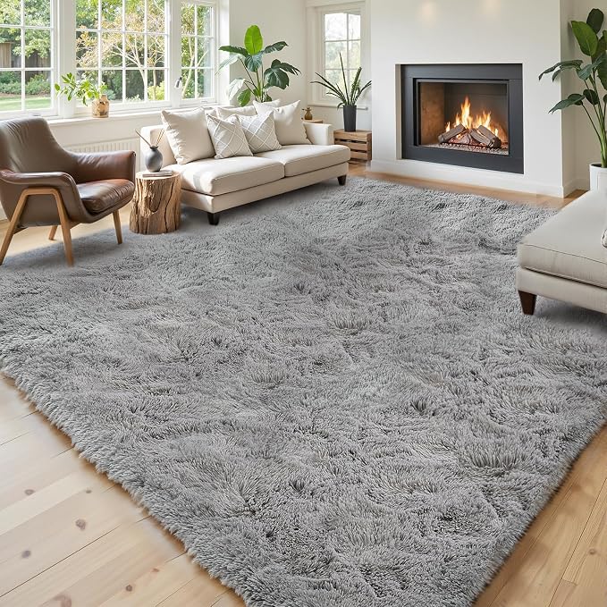 6x9 Shag Area Rug for Living Room, Light Grey Soft Plush Fluffy Carpet | - Image 7