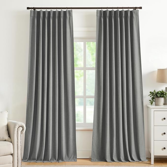 Vision Home Pinch Pleated Dark Grey Blackout Curtains 95 inch Linen Blended by VisionHome