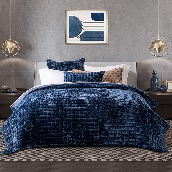 RECYCO Velvet Quilt Set, Oversized California King 118"x106", Ultra Soft by RECYCOHOMECOLLECTION