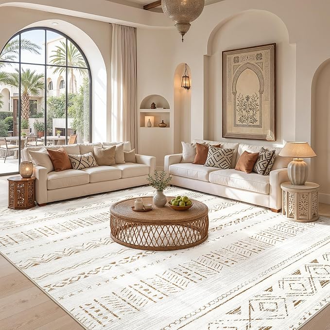 cotiled Boho 10x14 Area Rug for Living Room: Large Moroccan Washable Rug | - Image 5