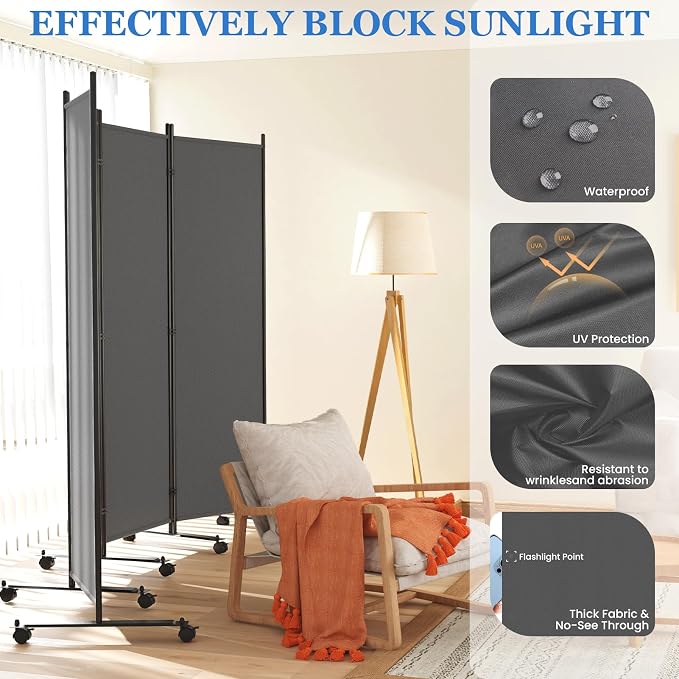 SUNALLY Room Divider Privacy Screens, 6 Panels Dividers - Image 3