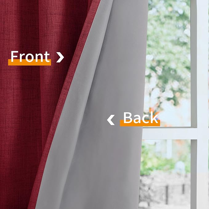 YoungsTex Burgundy Linen Blackout Curtains 40 Inches Long, Short Thermal - Image 7