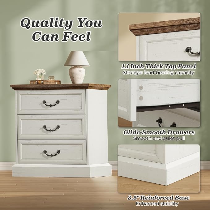Huuger Nightstand with Charging Station, 3 Drawer Night Stand Set of 2 | 22 - Image 8