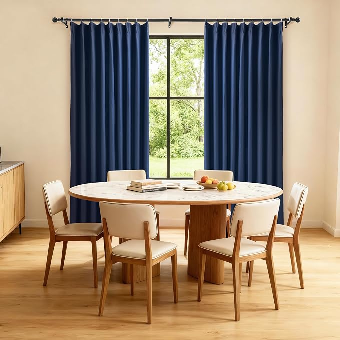 Etherealveil Navy Blue Pinch Pleated Blackout Curtains 2 Panels 60"x90" | Back - Image 4