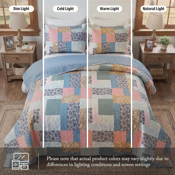Etwel Lightweight Patchwork Queen Size Quilt Set - Image 5