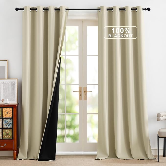 NICETOWN Cream 100% Blackout Window Curtains 90 inches Long 2 Panels Set | by NICETOWN