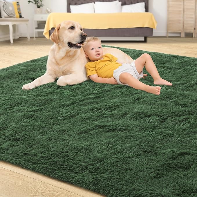 Fluffy Dark Green Rugs for Living Room Bedroom, 9x12 Soft Area Rug Forest - Image 4