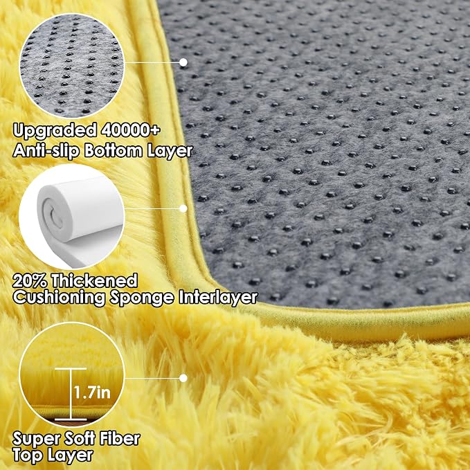 Yellow Runner Rugs for Bedroom Living Room, Fluffy 2x6 Bedside Hallway Area Rug - Image 3
