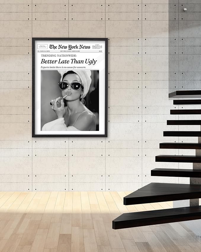 iHery 18x24in Audrey Hepburn Better Late Than Ugly Framed Bathroom Art | - Image 2